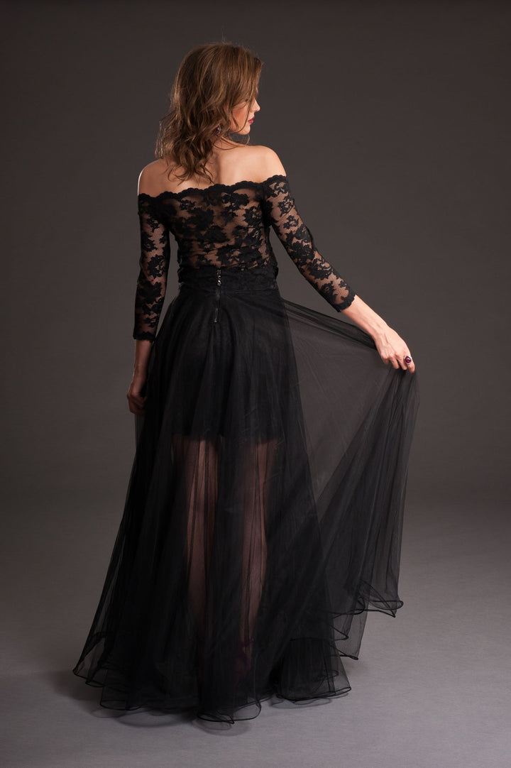 Black Long Tulle Skirt-2