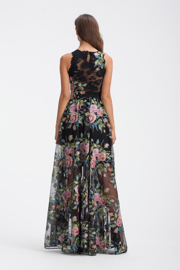 Sleeveless Roses Maxi Dress-1