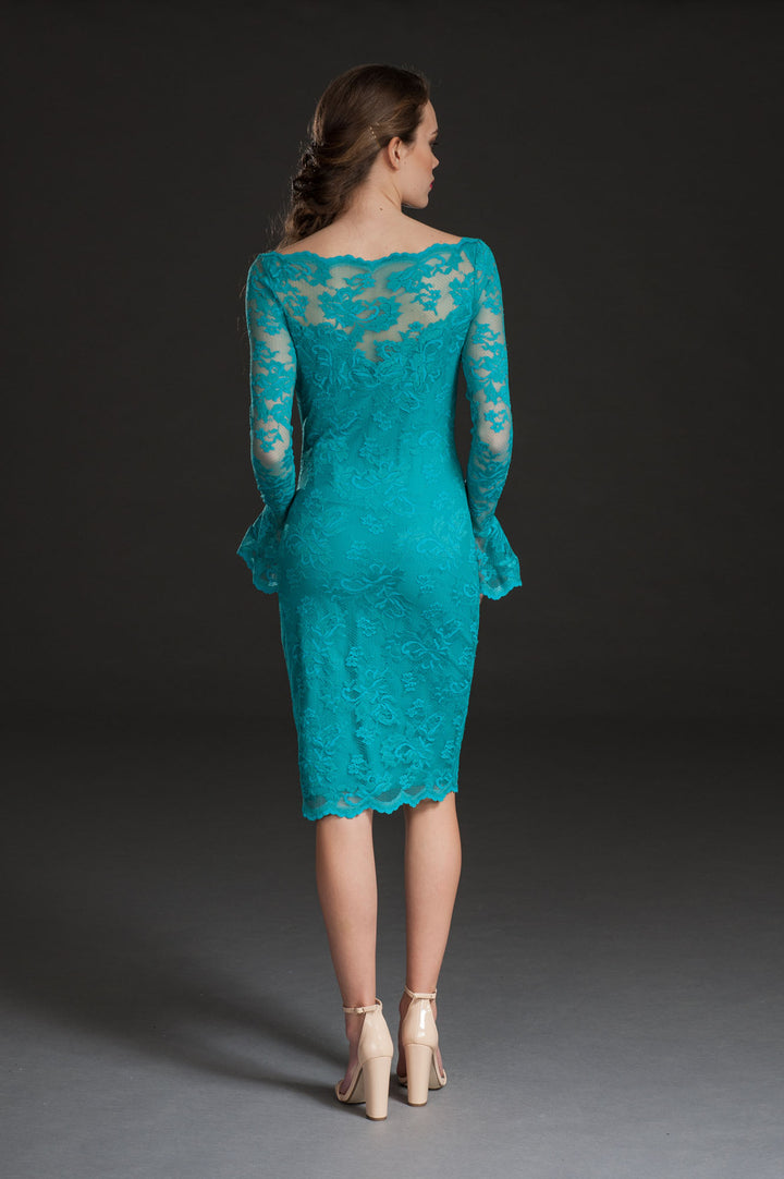 Midi Lace Dress with Subtle Ruffle Detail-1