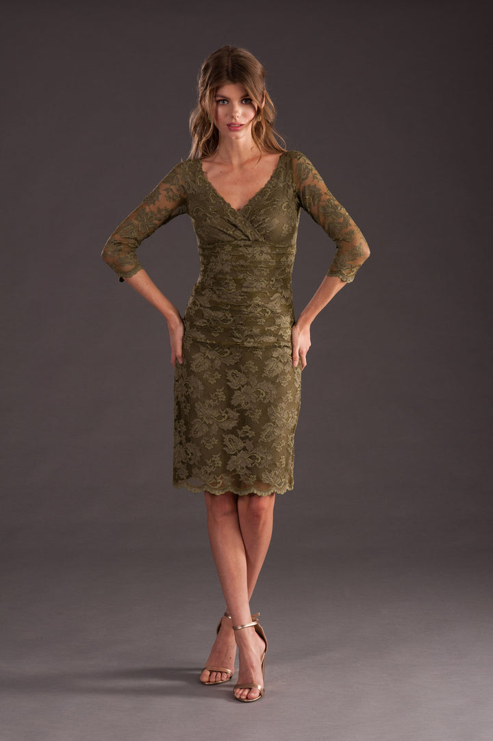 Classic Lace Dress with 3/4 Sleeves-0