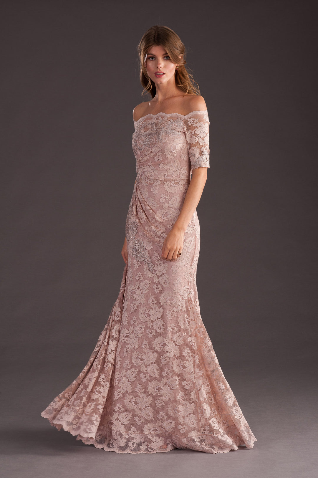 Classic Light Pink Off-Shoulder Long Gown-2
