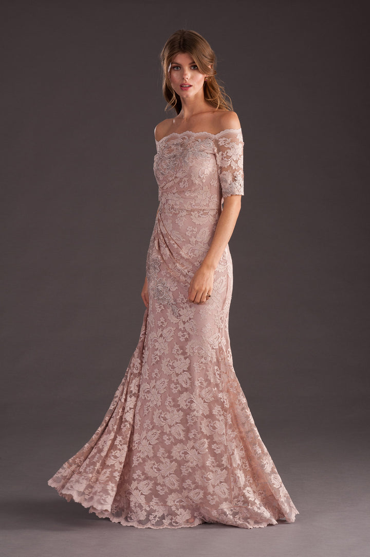 Classic Light Pink Off-Shoulder Long Gown-2