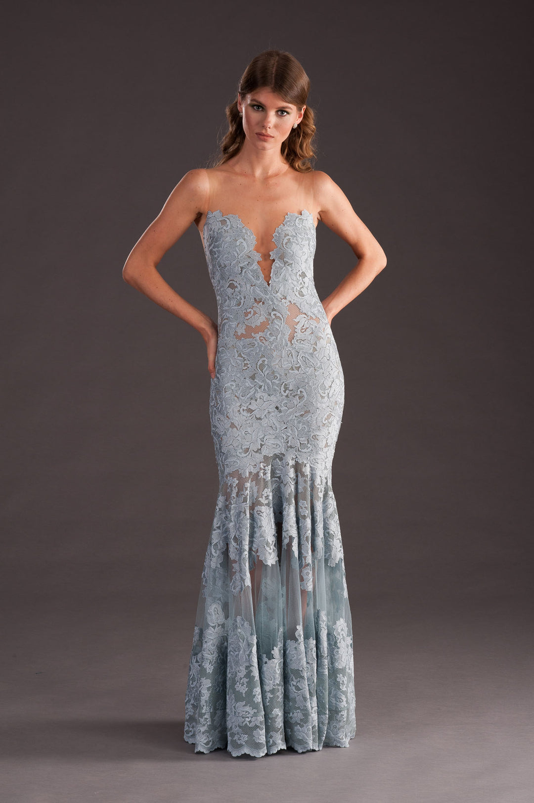 Elegant Grey Gown with Illusion-0