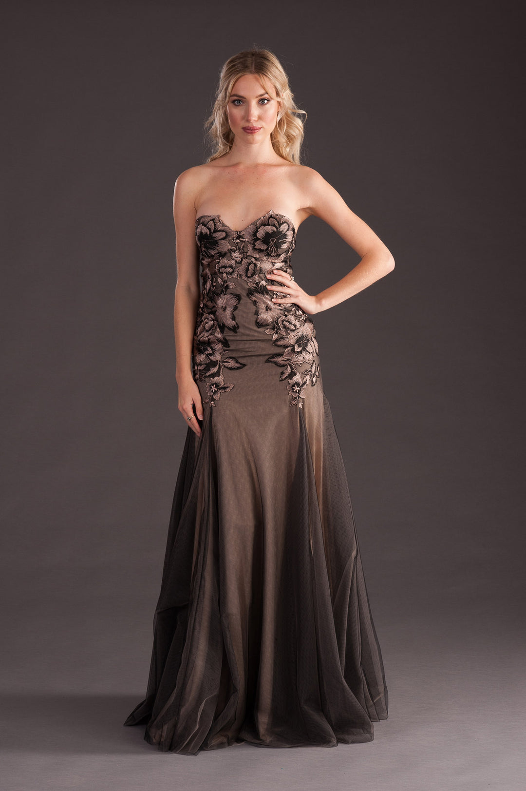 Strapless Black Lotus Gown-0
