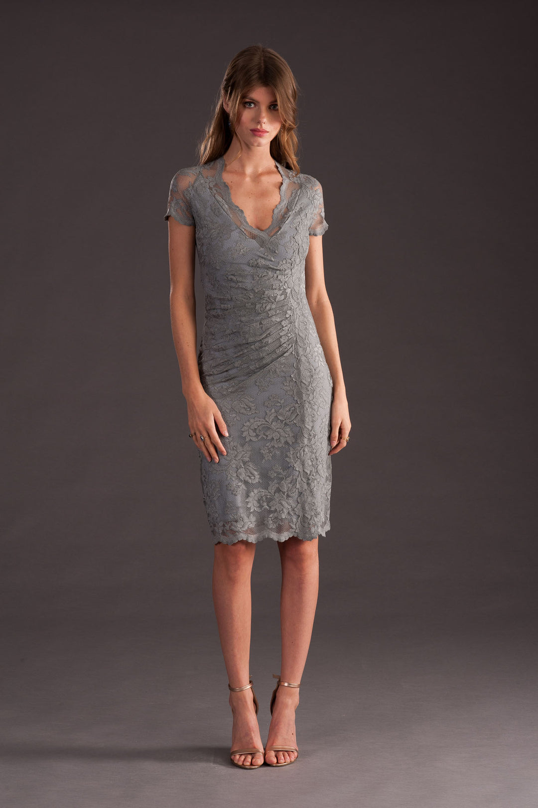 Grey V-neck Cocktail Dress-0