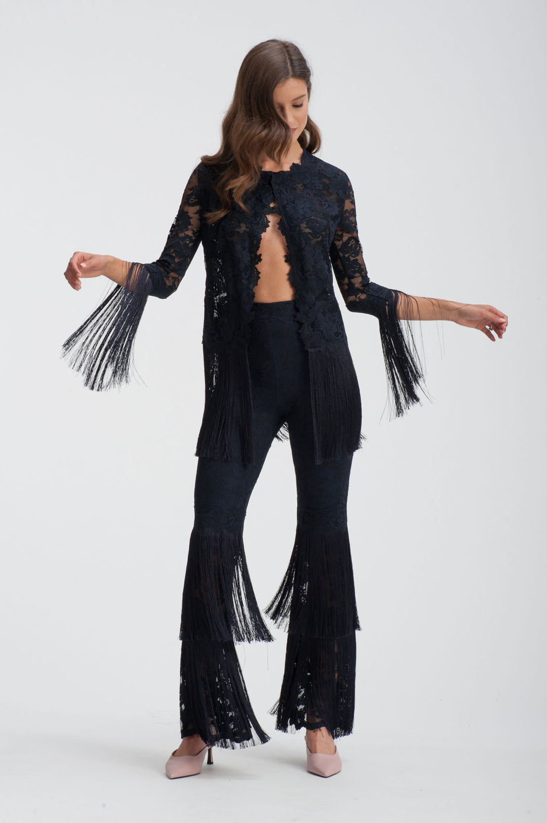 Lace Cardigan with fringed ends-1