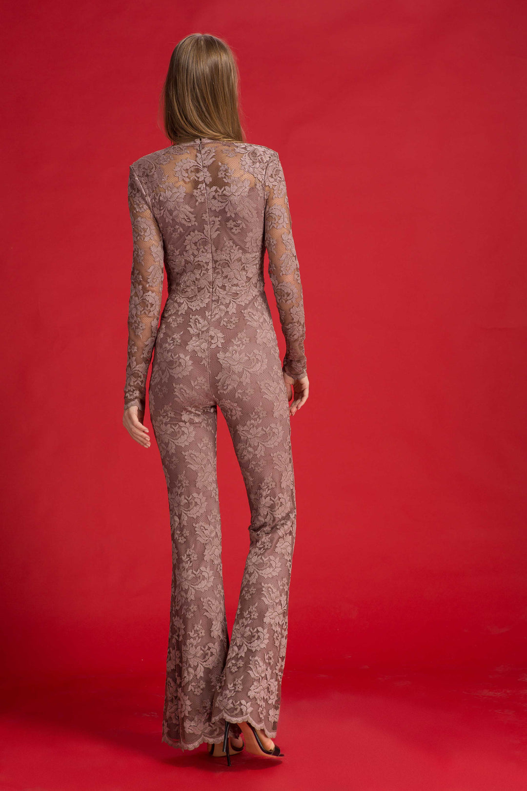 Lace Jumpsuit with Flare Pants-1