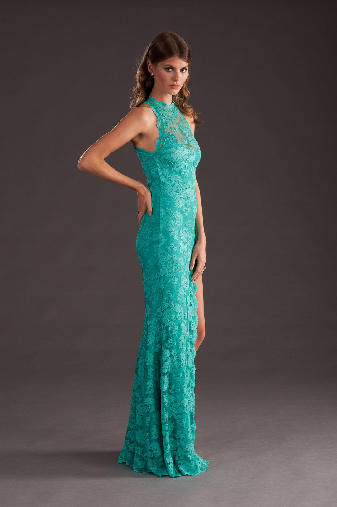 Green Lace Gown with a slit-4