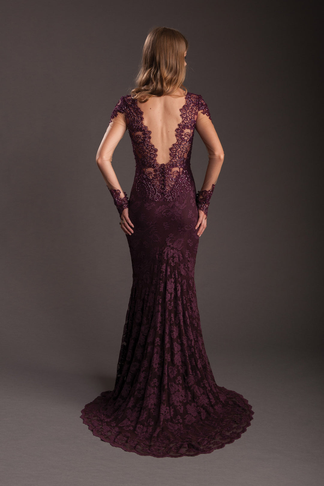Bordo Evening Gown with Open Back-4