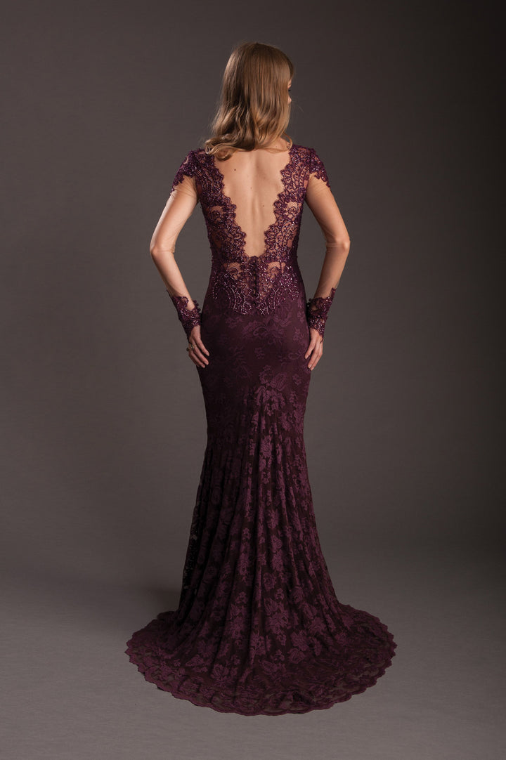 Bordo Evening Gown with Open Back-4