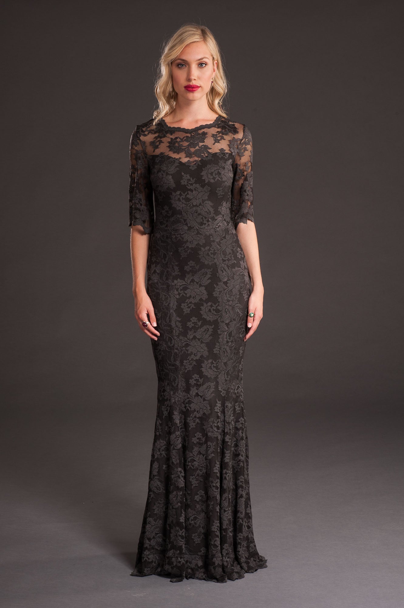 Brown gown featuring lace detail main image 0