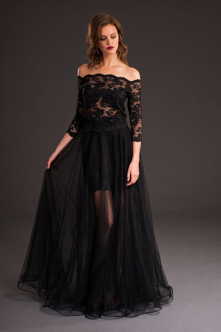 Black Long Tulle Skirt-0
