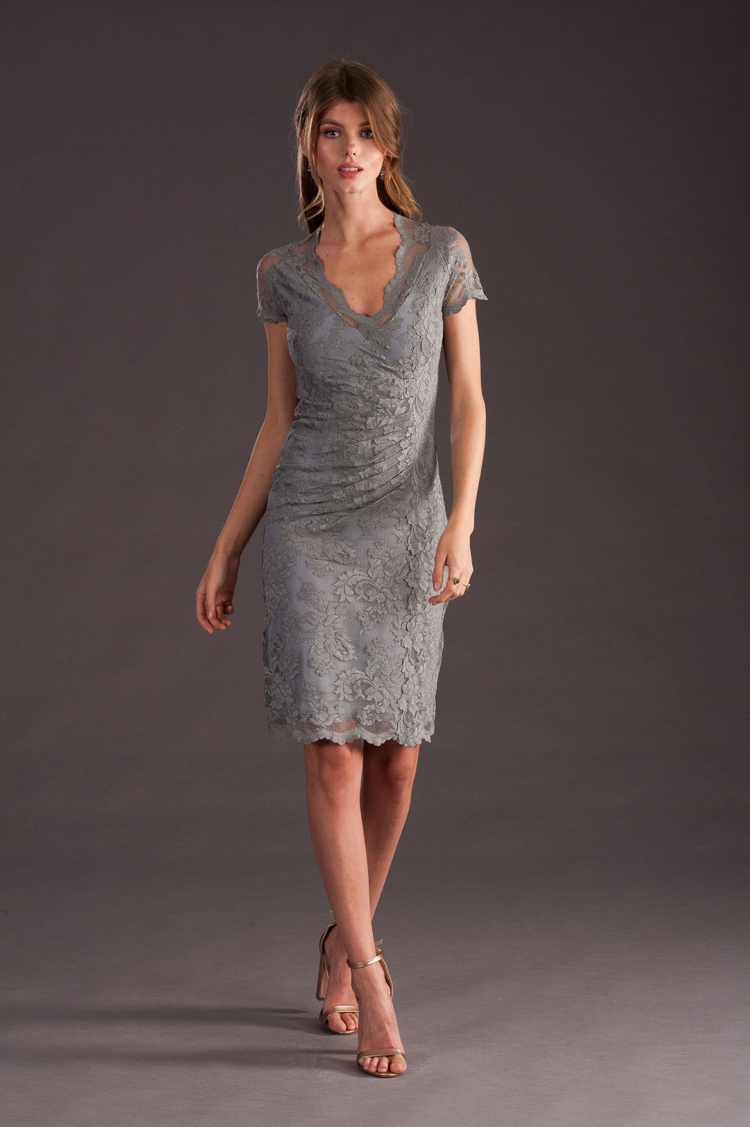 Grey V-neck Cocktail Dress-3