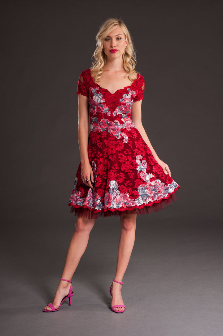 Flowery Jester Red A-Line Dress-0