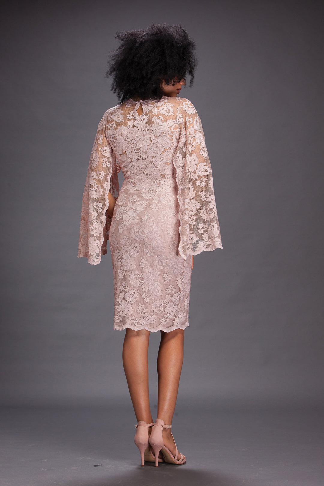 Lace Dress with Open Scallop Sleeves.-1