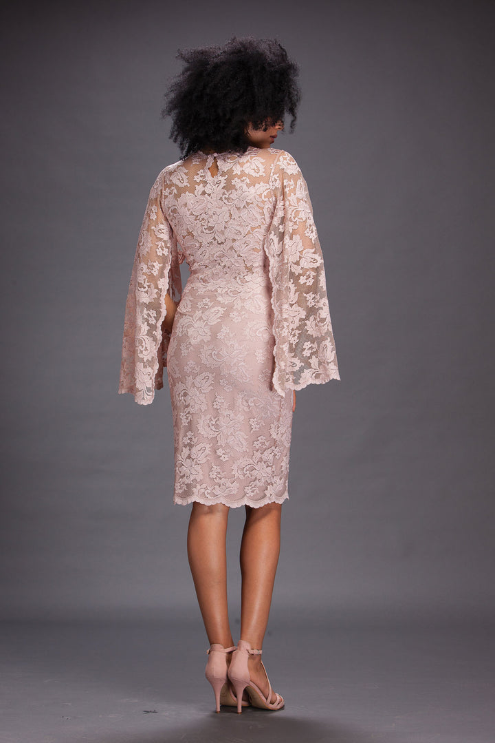 Lace Dress with Open Scallop Sleeves.-1