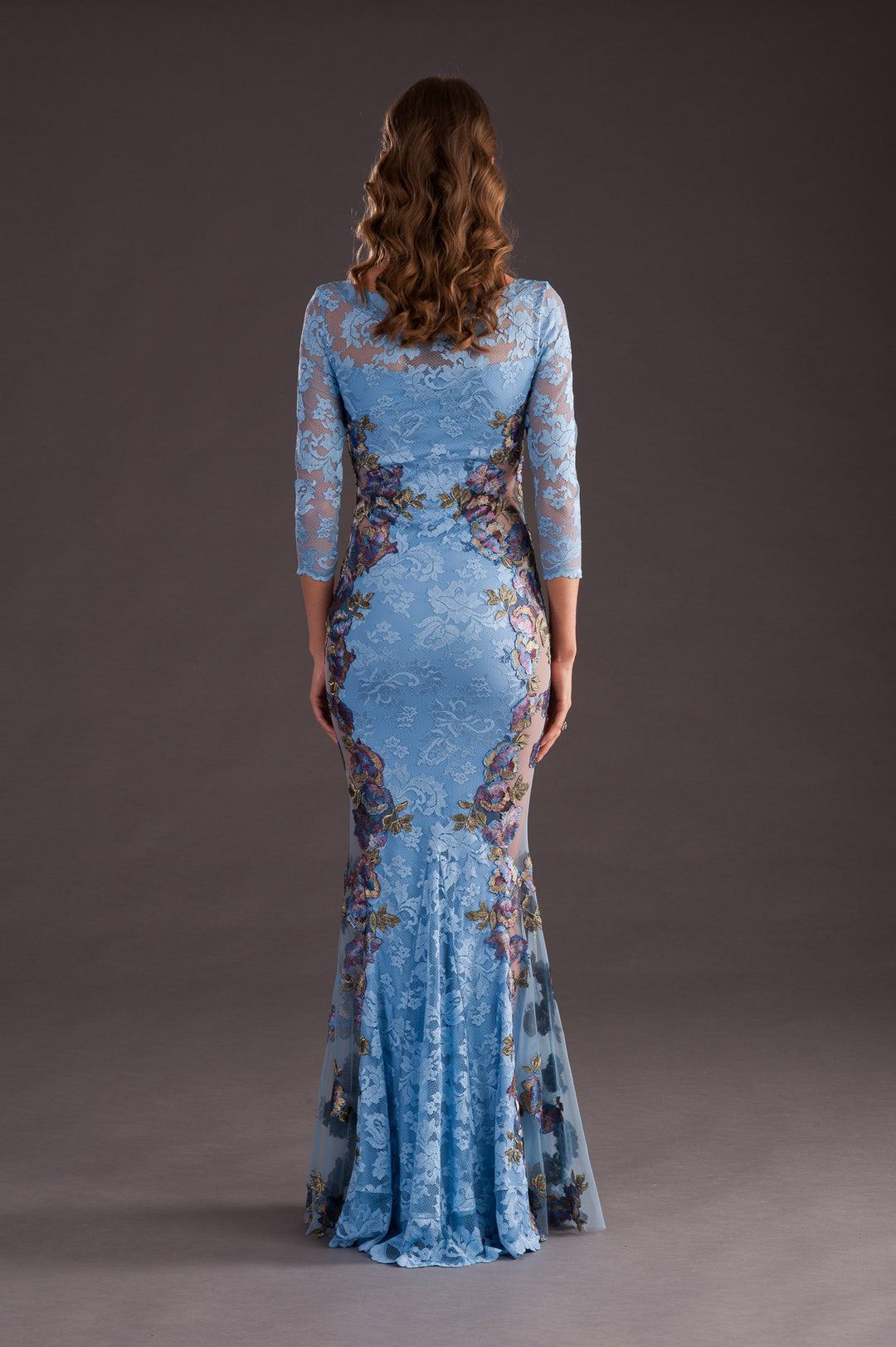 Floral Embroidered Lace Evening Gown-2