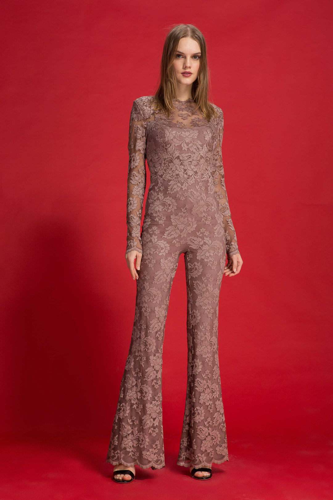 Lace Jumpsuit with Flare Pants-0