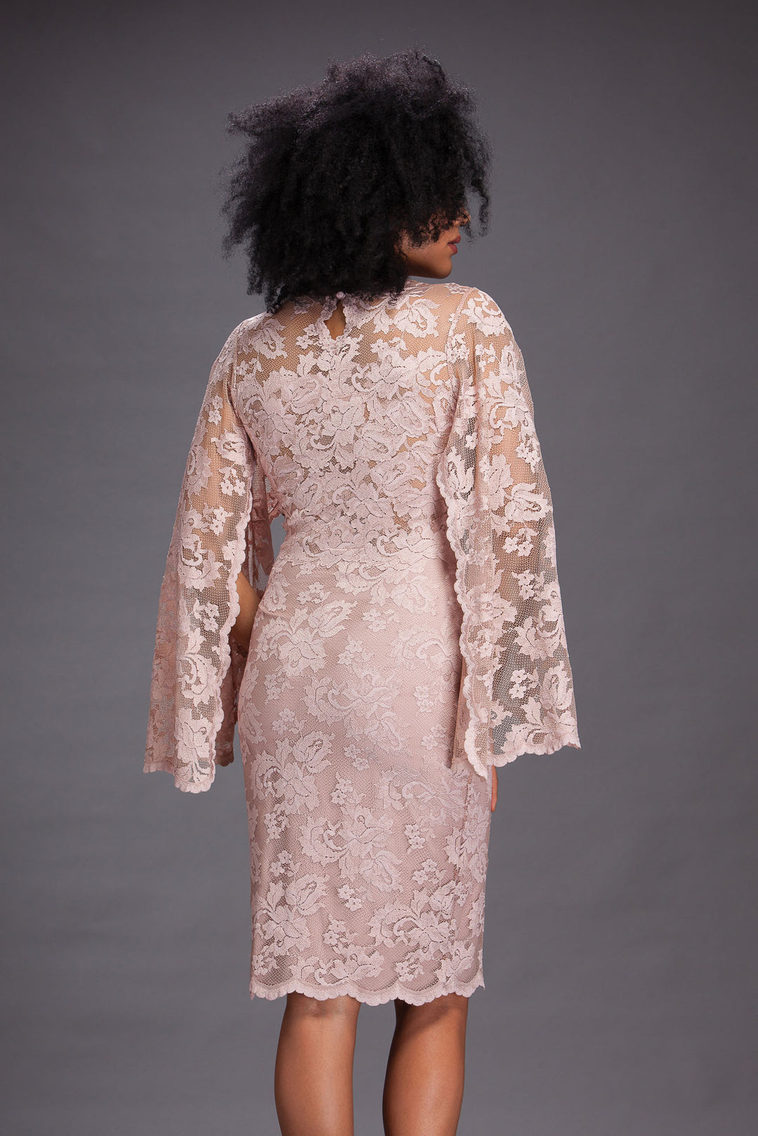 Lace Dress with Open Scallop Sleeves.-2