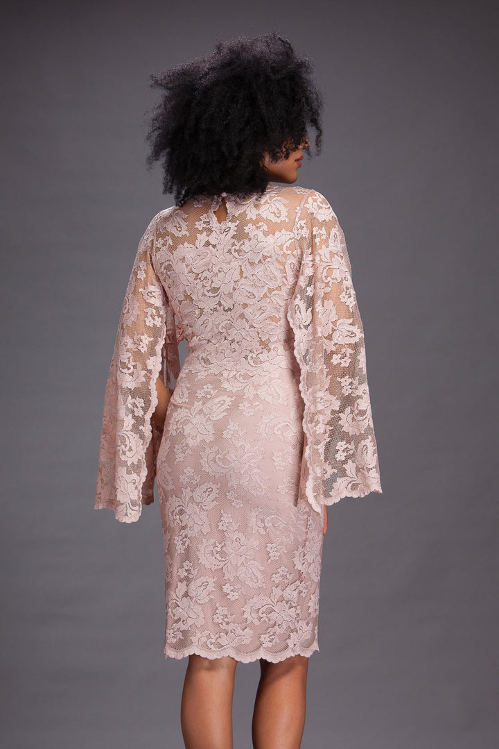 Lace Dress with Open Scallop Sleeves.-2