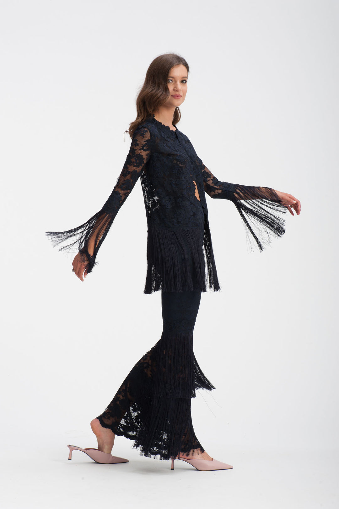 Lace Trousers with Fringed Ends-1