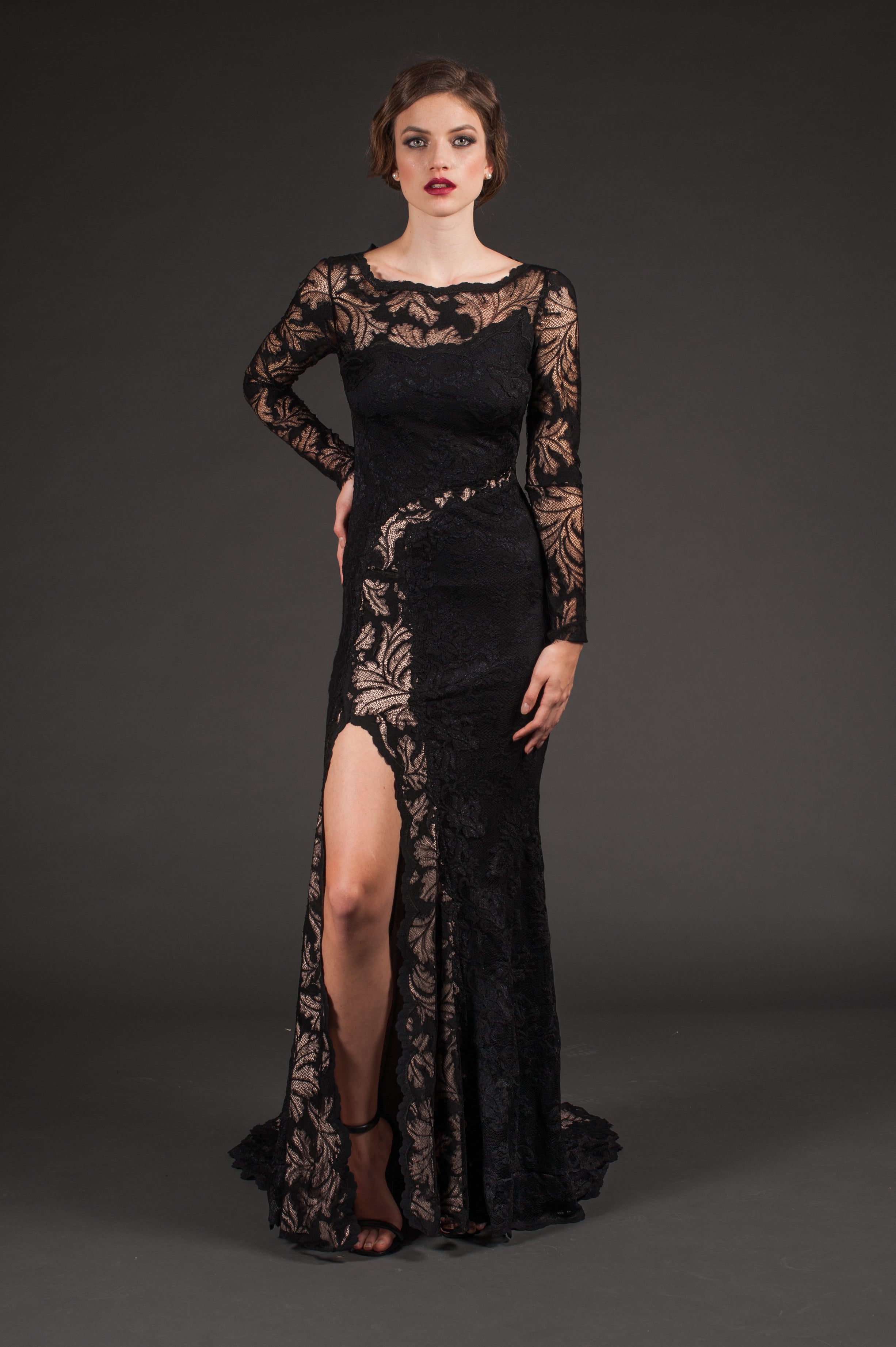 Black Lace Dress with Slit – Olvi's Lace
