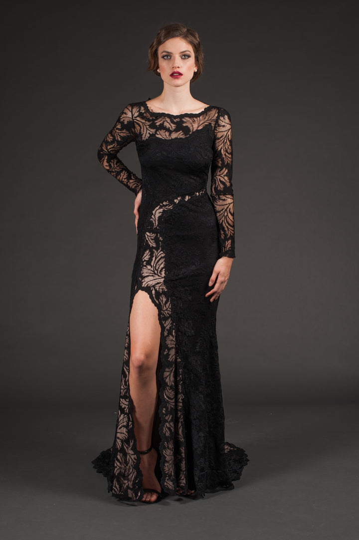 Black Lace Dress with Slit-0