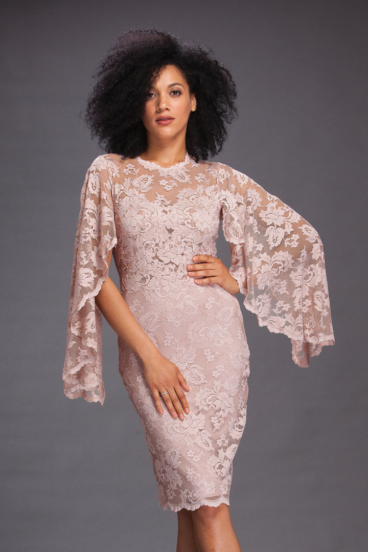 Lace Dress with Open Scallop Sleeves.-0