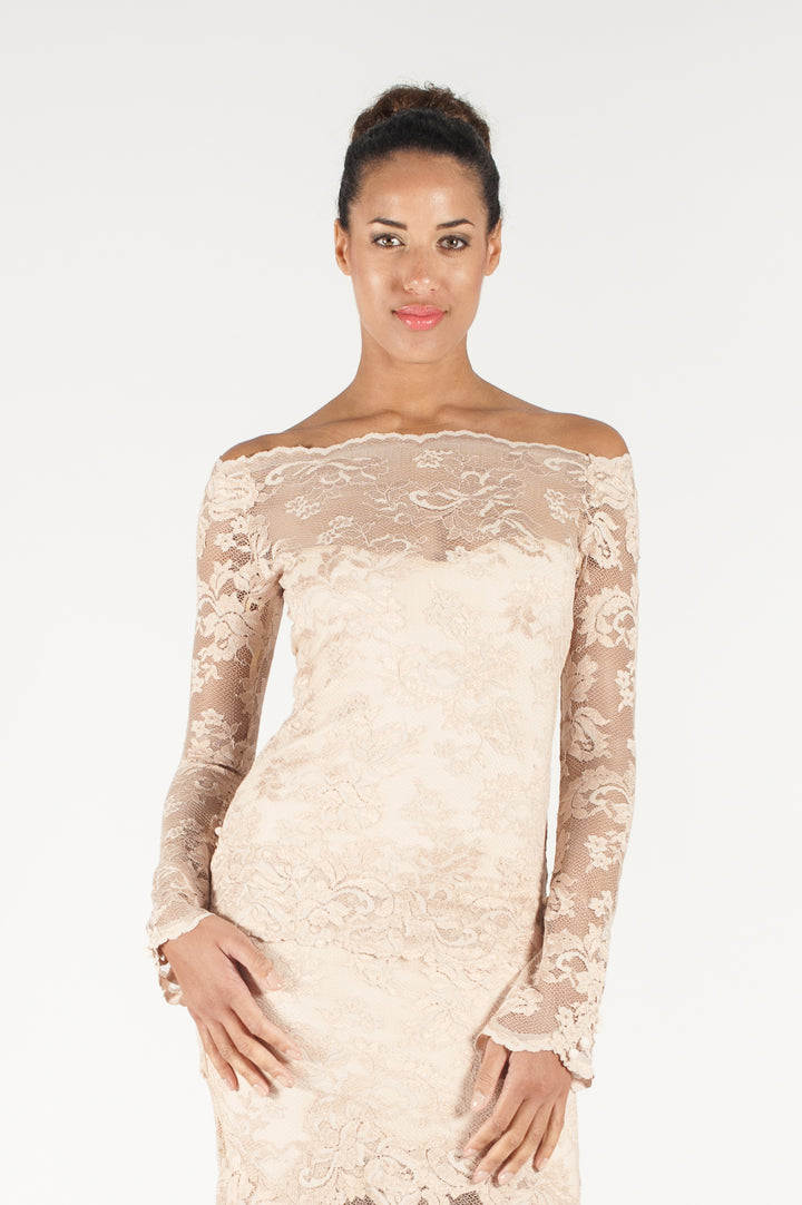 Off-Shoulder Lace Top with Flare Sleeves-4