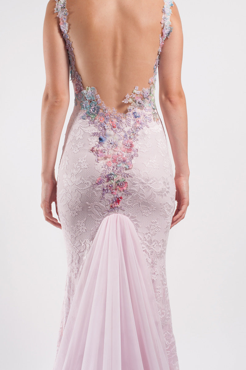 Lace Gown with front Floral Detail-4
