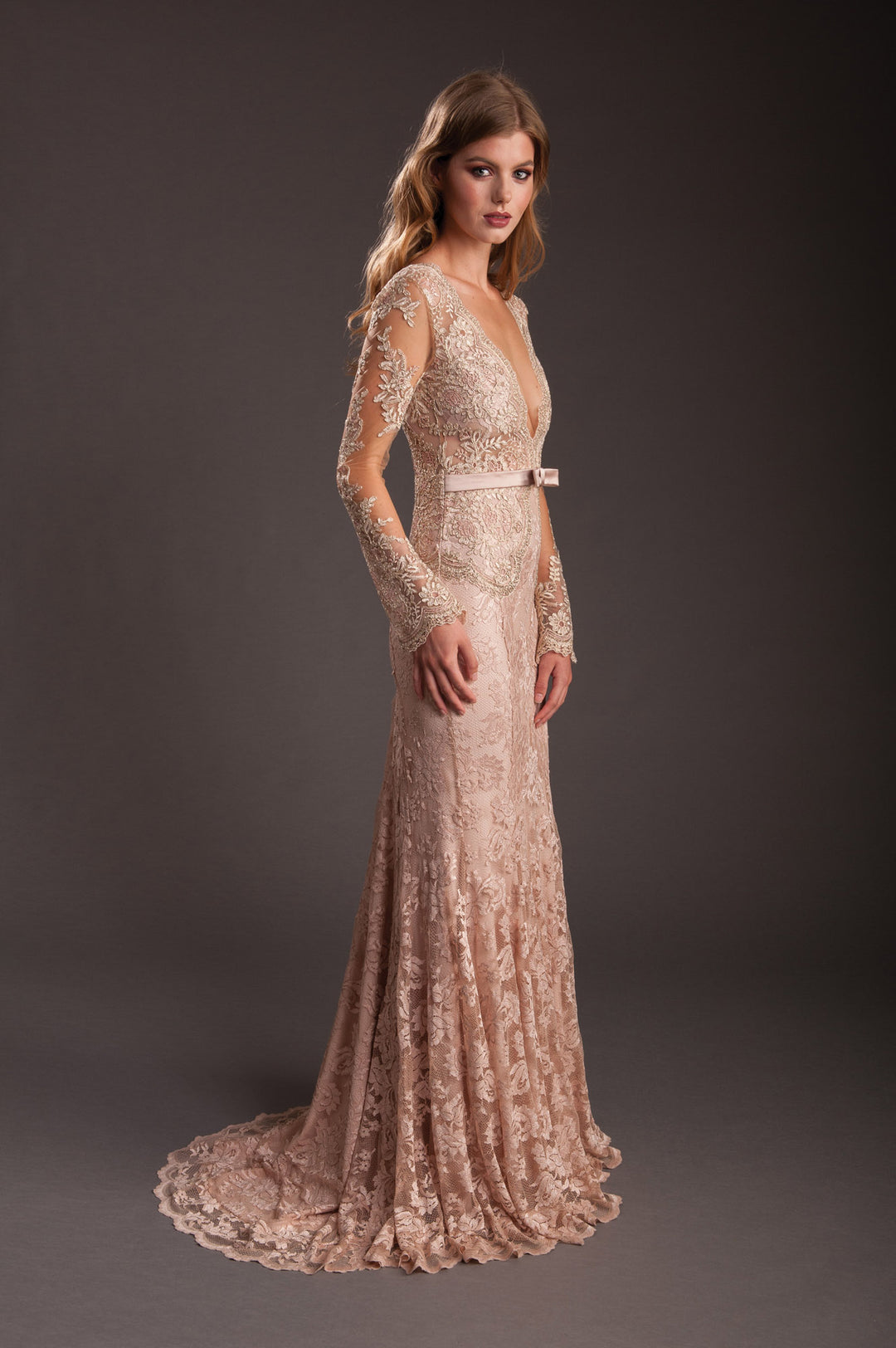 Pearl with removable bow belt Gown-3
