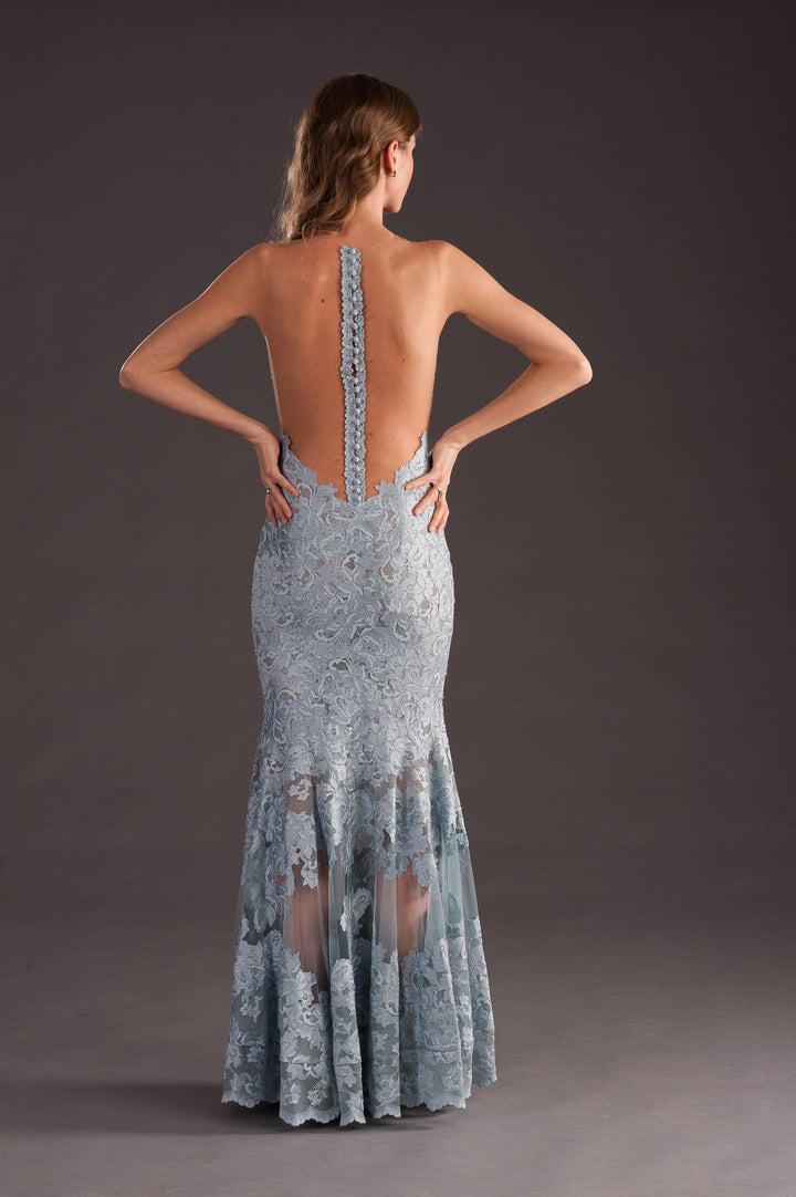 Elegant Grey Gown with Illusion-1