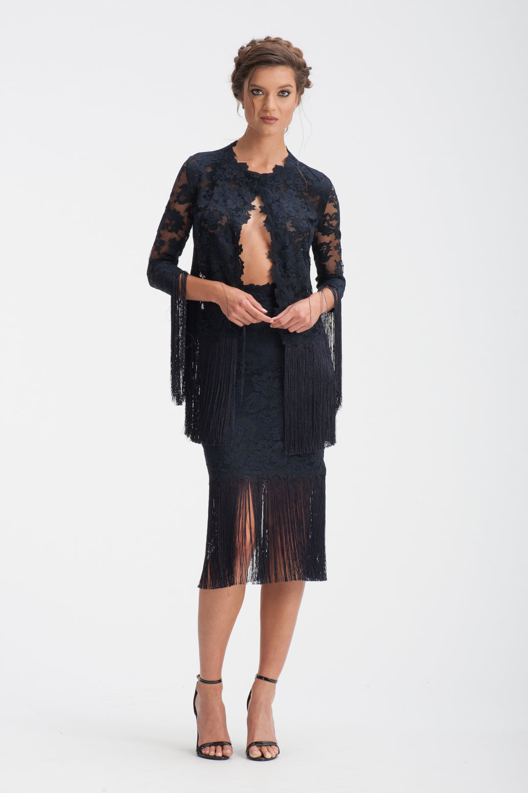 Midi Lace Fringed Skirt-0