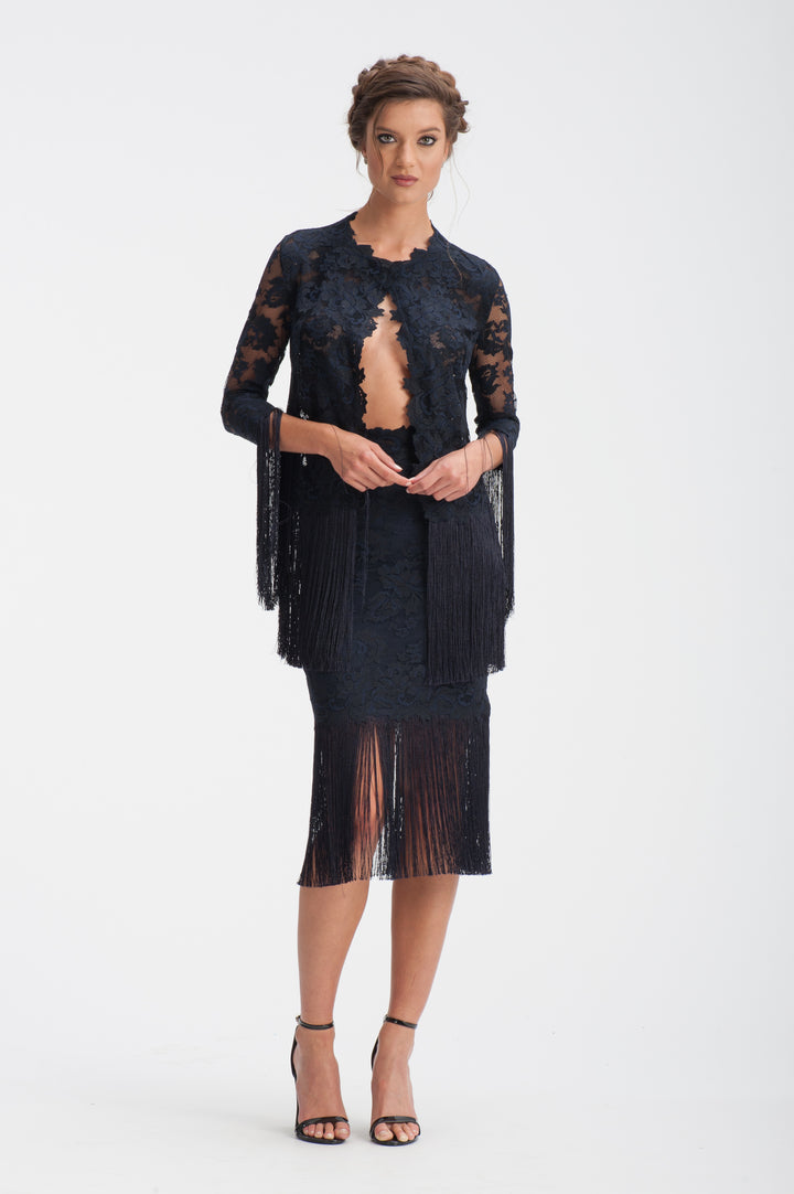 Midi Lace Fringed Skirt-0