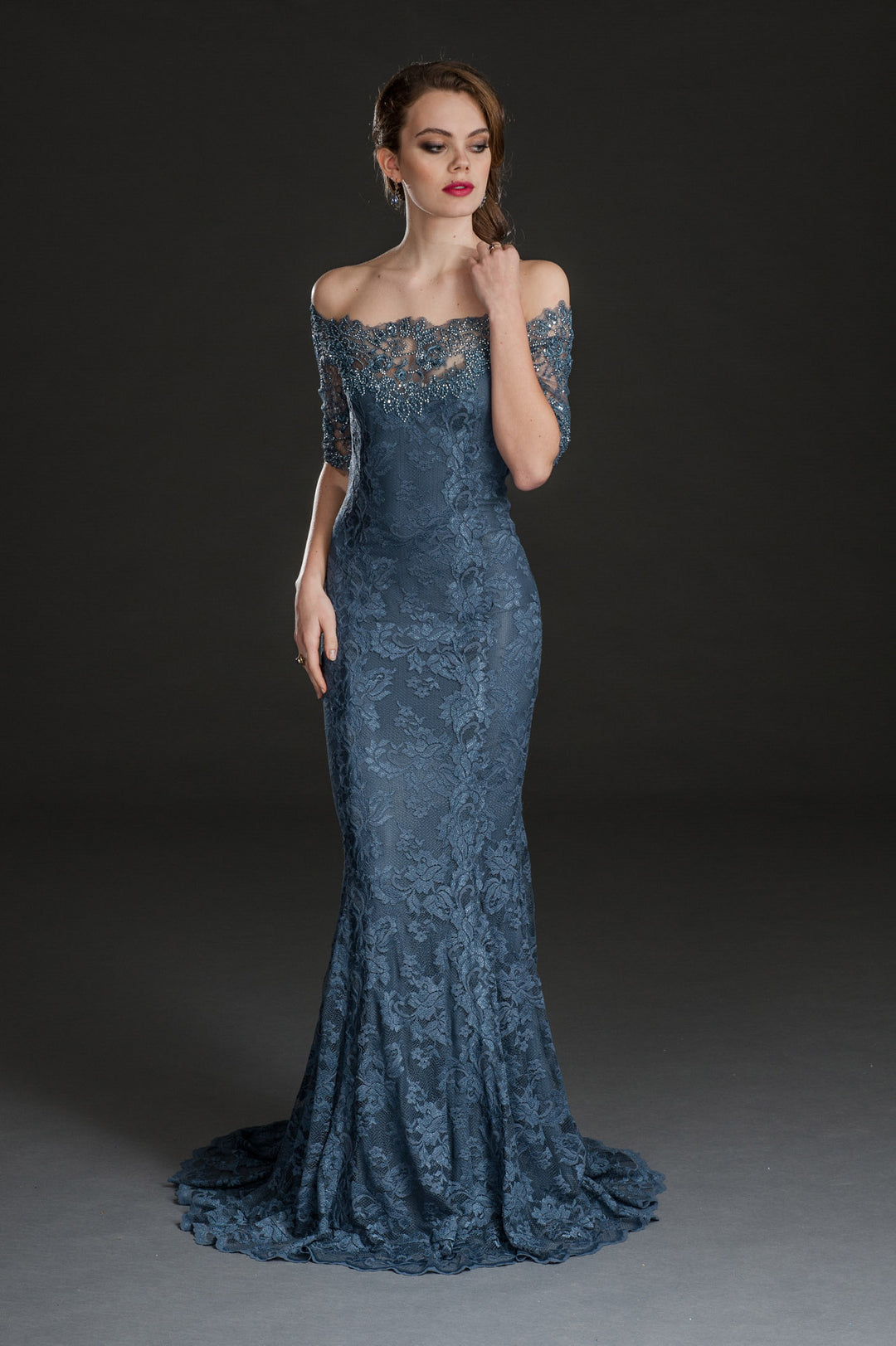 Off-Shoulder Long Gown with detailed Back Style-0