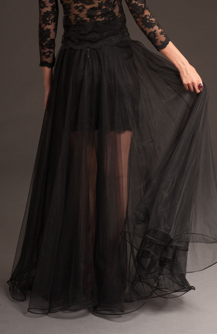 Black Long Tulle Skirt-3