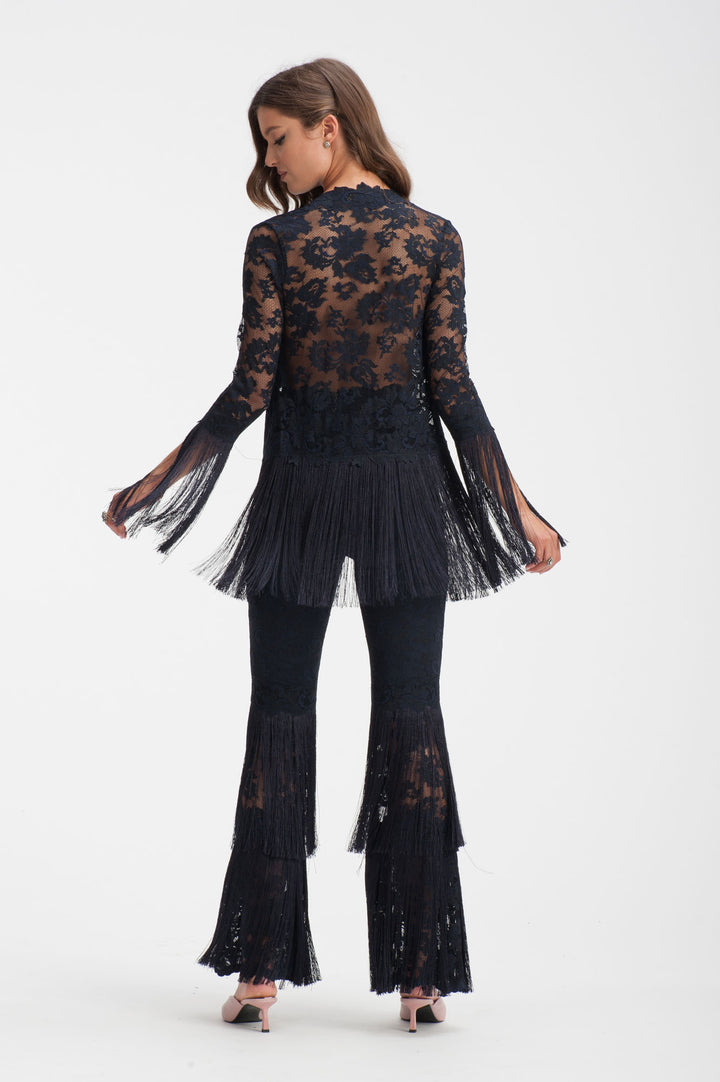Lace Trousers with Fringed Ends-2