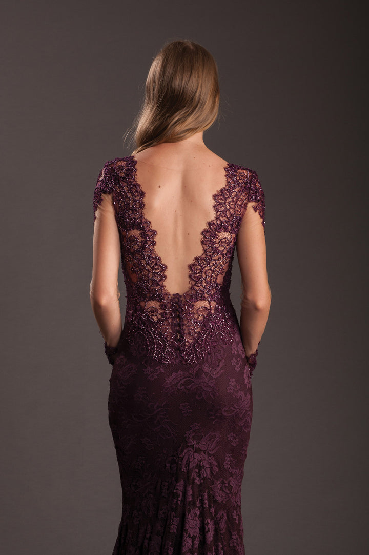Bordo Evening Gown with Open Back-3