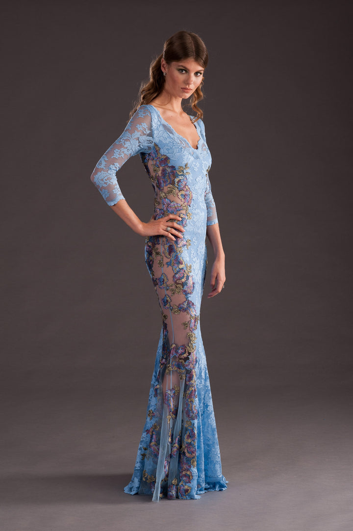 Floral Embroidered Lace Evening Gown-3