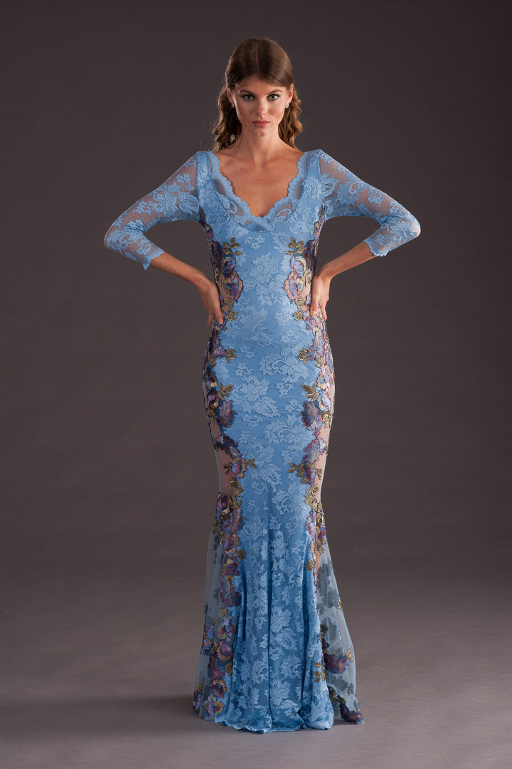 Floral Embroidered Lace Evening Gown-1