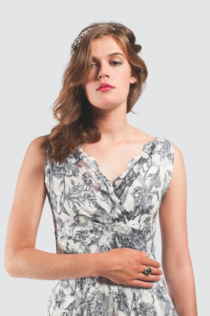 Dress with Scalloped V-Neck