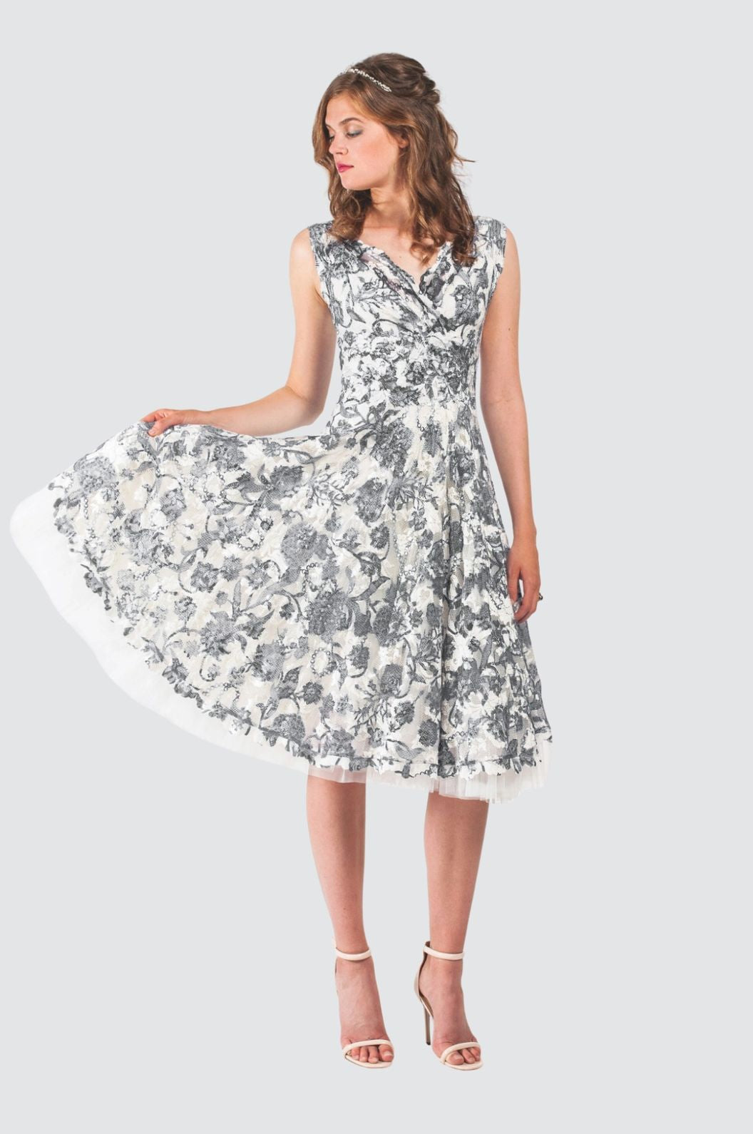 Dress with Scalloped V-Neck