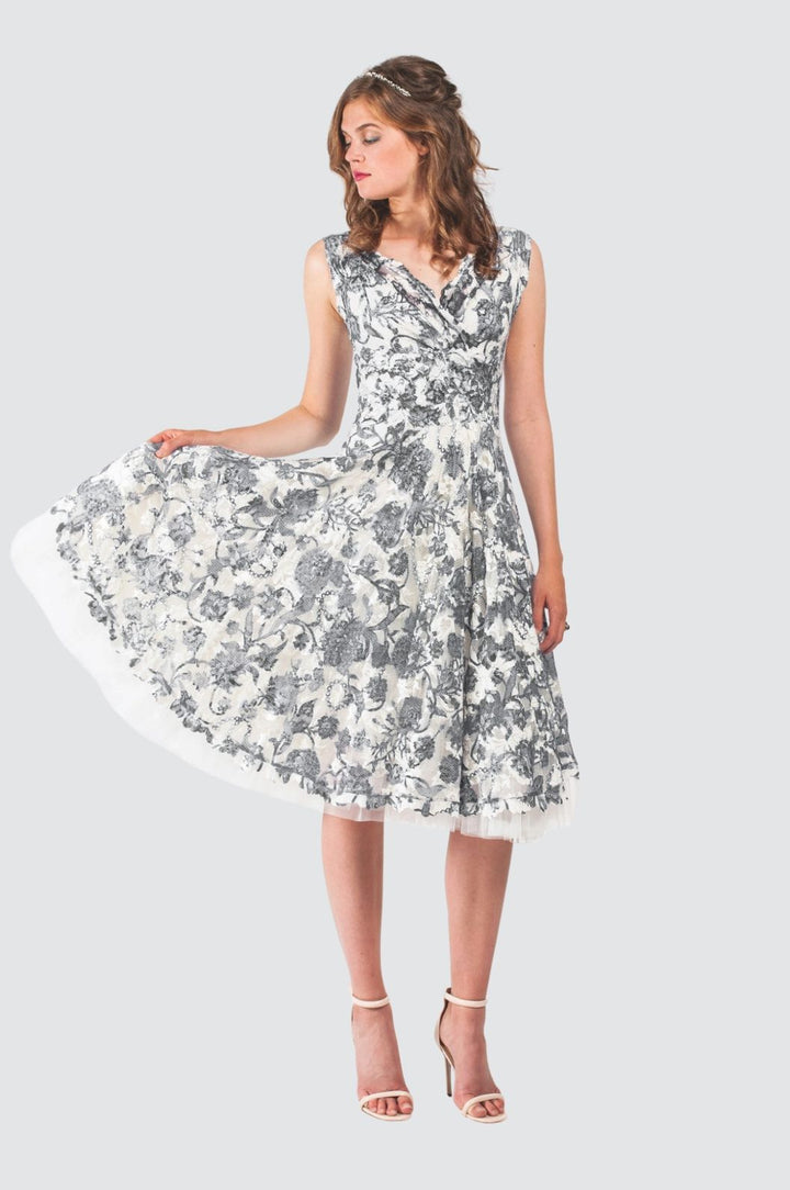 Dress with Scalloped V-Neck