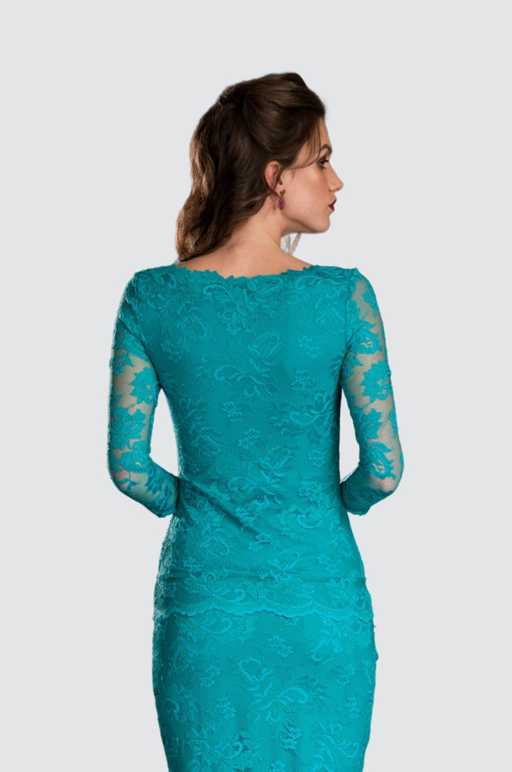 Haut élégant en dentelle bleu sarcelle