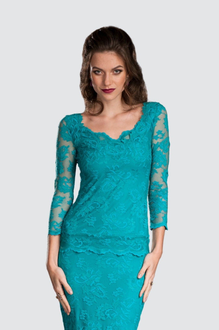 Haut élégant en dentelle bleu sarcelle