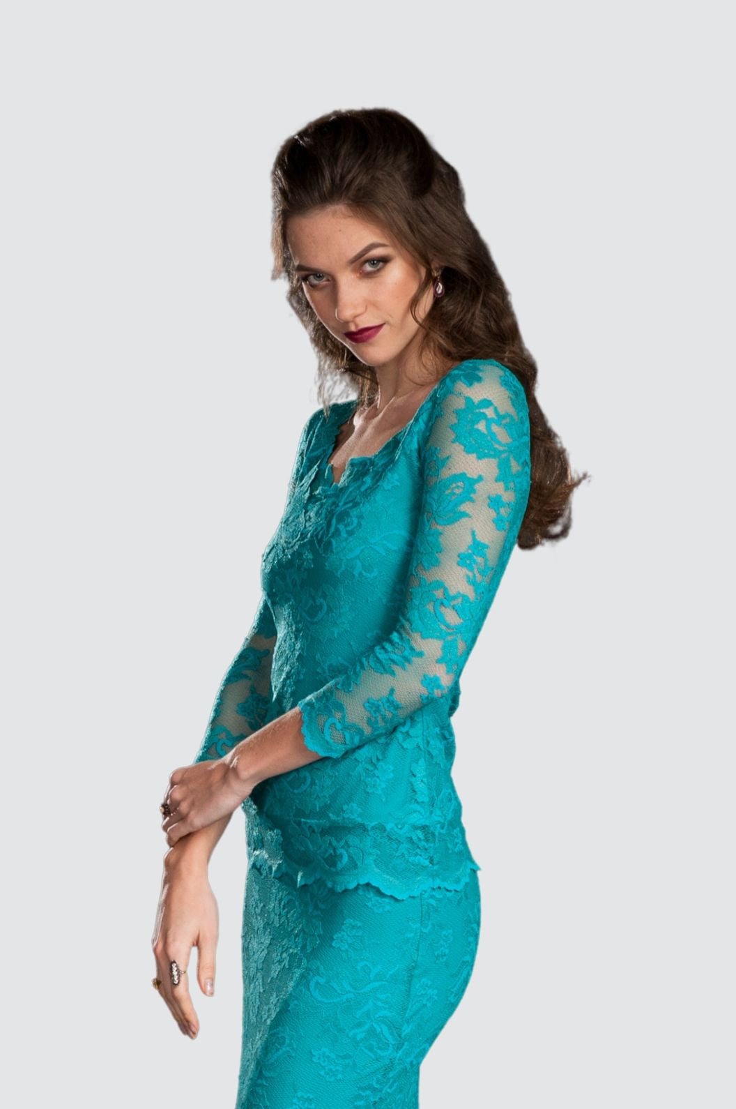 Haut élégant en dentelle bleu sarcelle