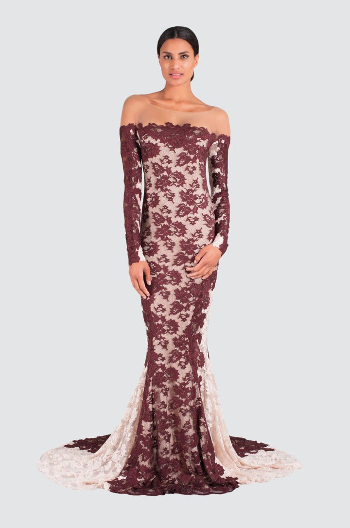 Robe sirène éthérée à épaules dénudées avec tulle illusion