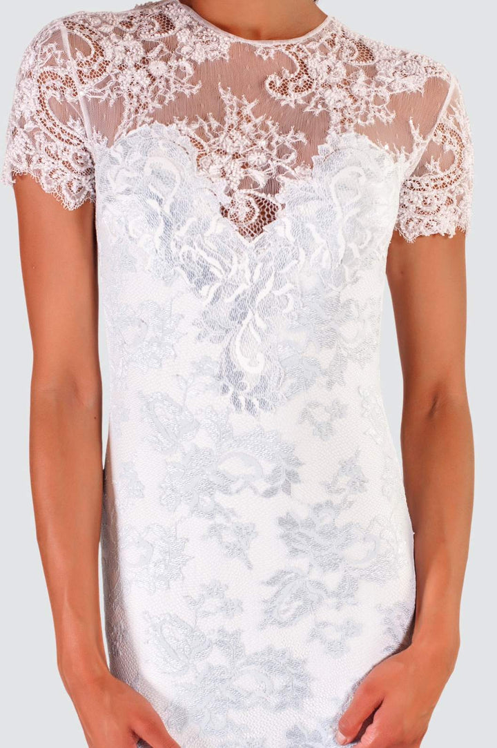 Ice Blue Lace Gown with Embroidery