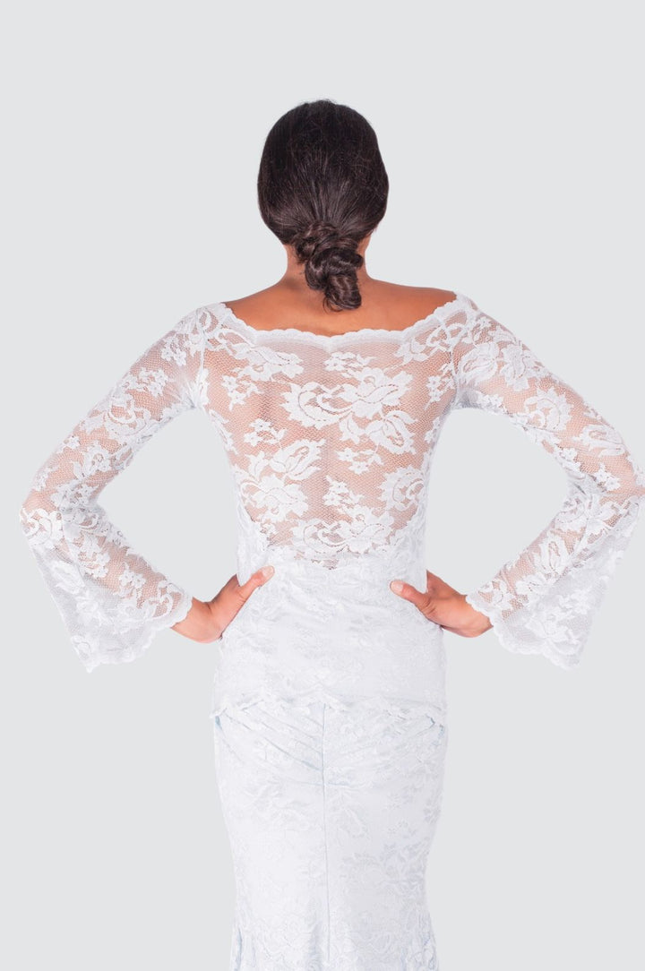 Ice Blue Lace Top with Flared Sleeves