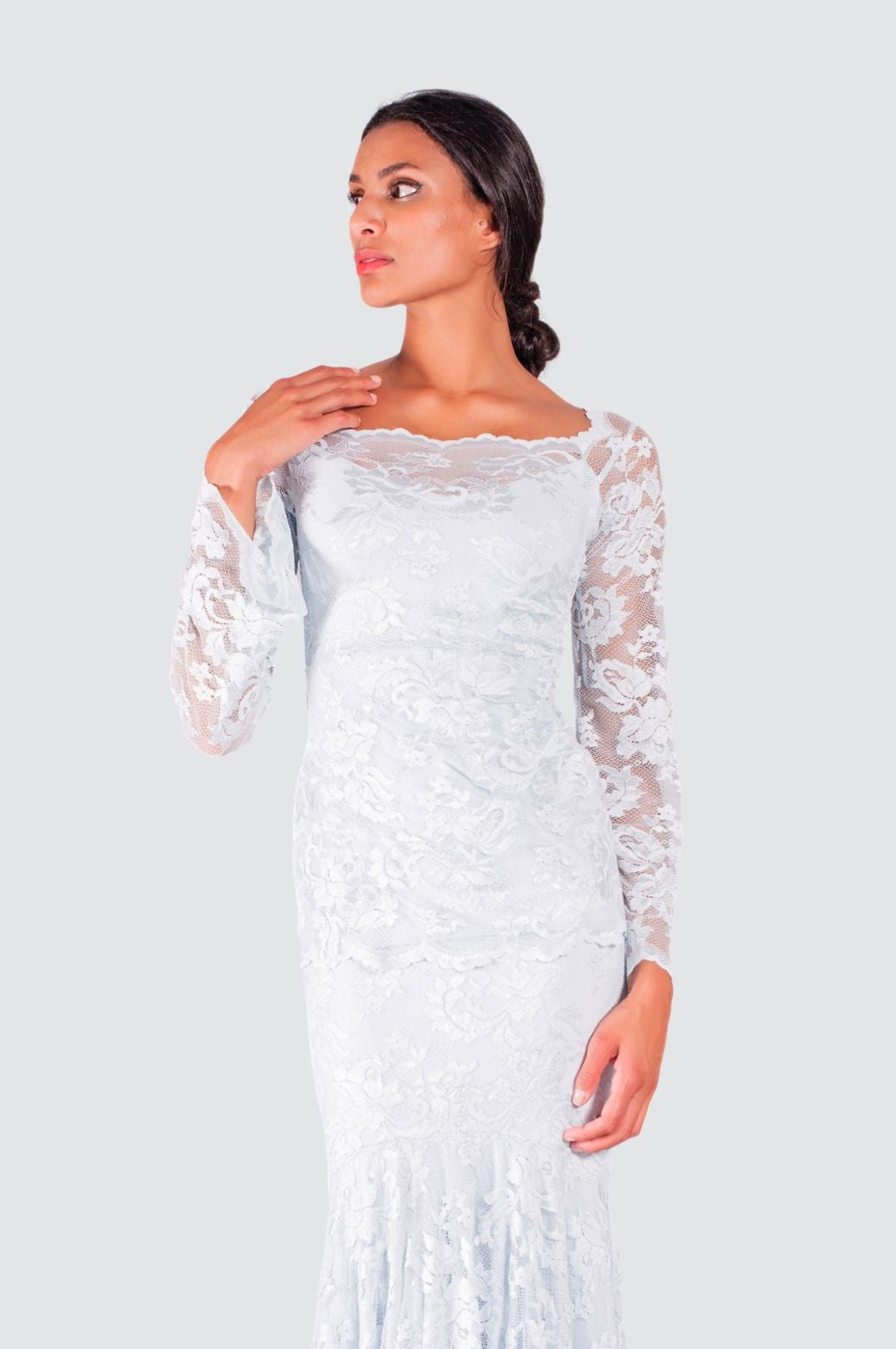 Ice Blue Lace Top with Flared Sleeves